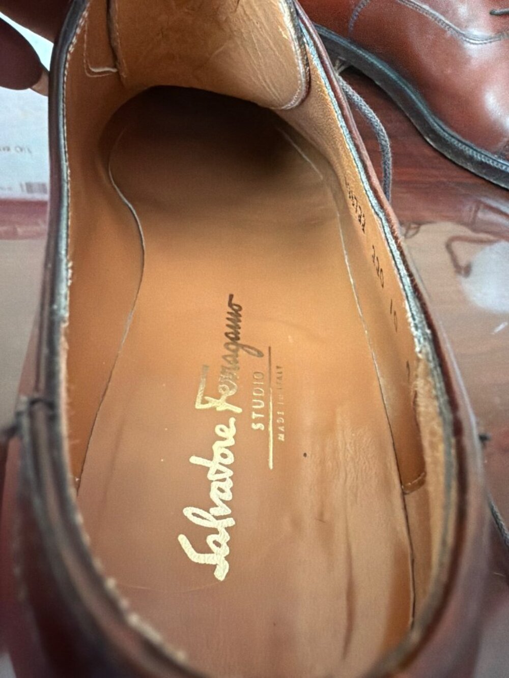 VTG Salvatore Ferragamo "Torre" Men's Tan Leather Cap Toe Oxfords Sz 10 w/Box - Picture 10 of 16